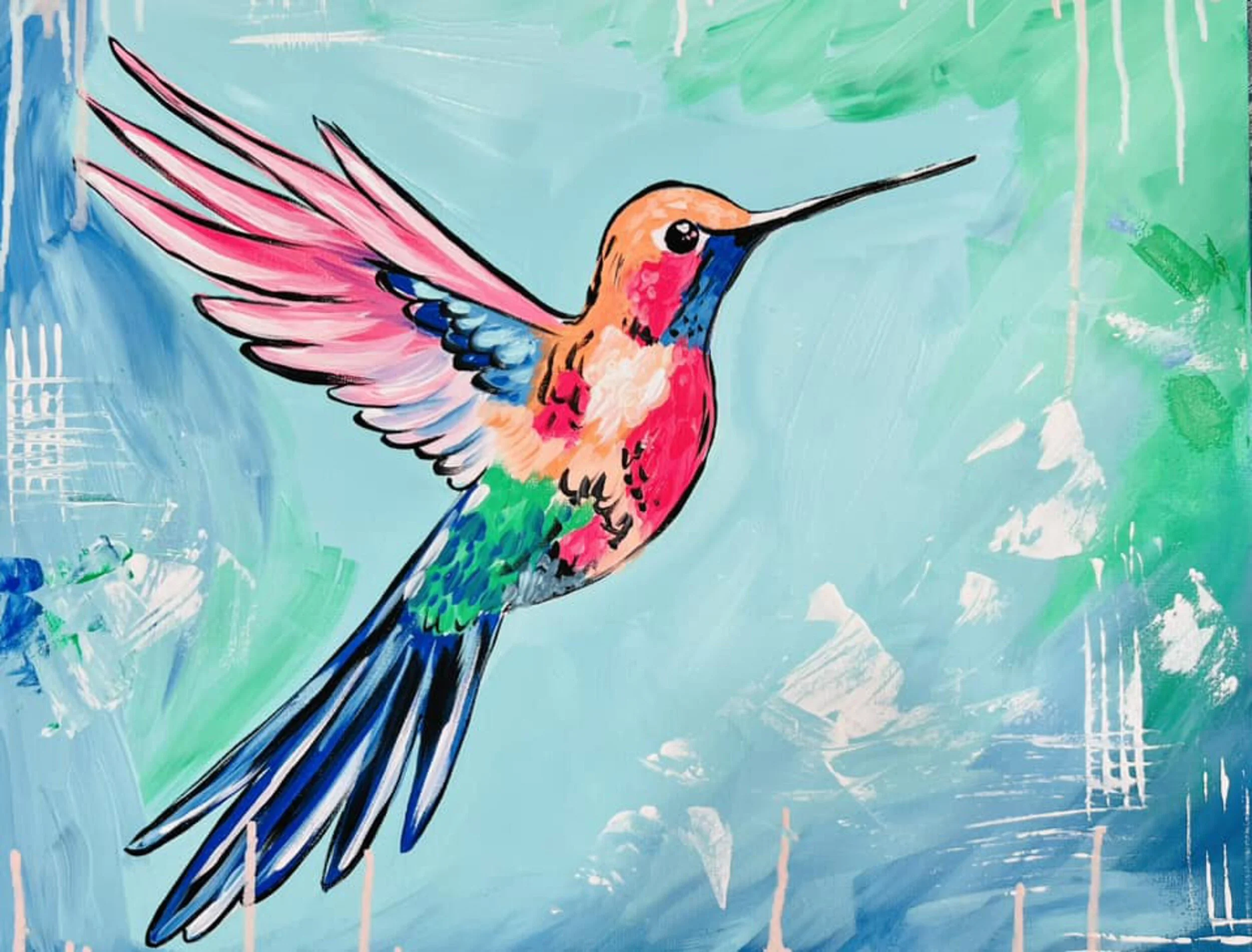 Hummingbird — painting design available at Bluey's Imaginations sessions
